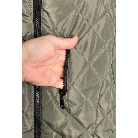 Chebella Quilted Vest Size Large Full Zip Pockets Olive Green Casual Winter - Picture 8 of 11